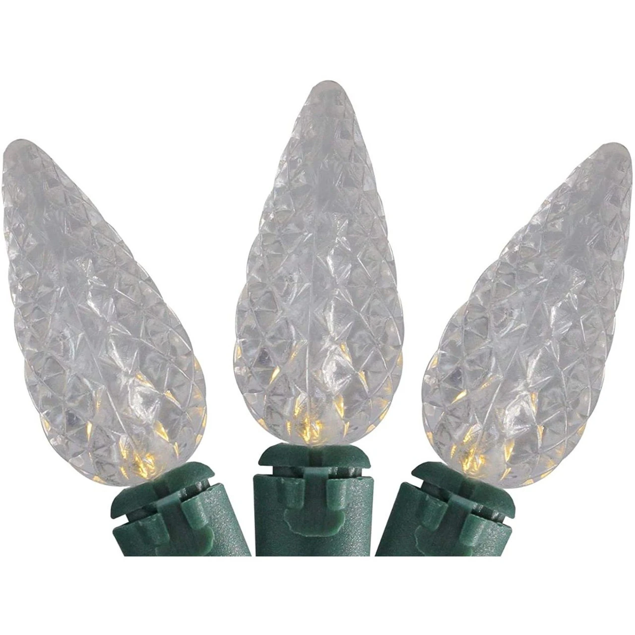 35 Warm White Faceted LED C6 Christmas Lights - 11 Ft Green Wire 2 35 Warm White Faceted LED C6 Christmas Lights - 11 Ft Green Wire - Image 2