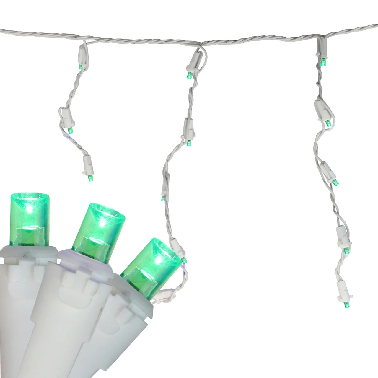 70 Green LED Wide Angle Icicle Christmas Lights - 5.25 Ft White Wire 2 70 Green LED Wide Angle Icicle Christmas Lights - 5.25 Ft White Wire - Image 2