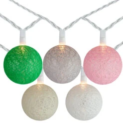 10 Multi-Color Yarn Ball Patio Globe Lights - 8.6 Ft White Wire