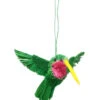 6” Green And Orange Whimsical Bristle Brush Handcrafted Hummingbird Hanging Ornament
