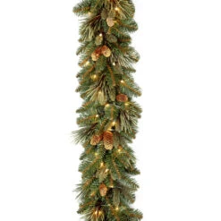 9' Pre-Lit Carolina Pine Artificial Christmas Garland - Battery Operated Clear LED Lights