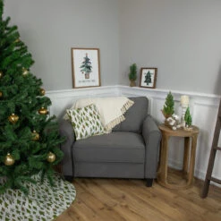 48" Cream White And Green Forest Christmas Tree Skirt