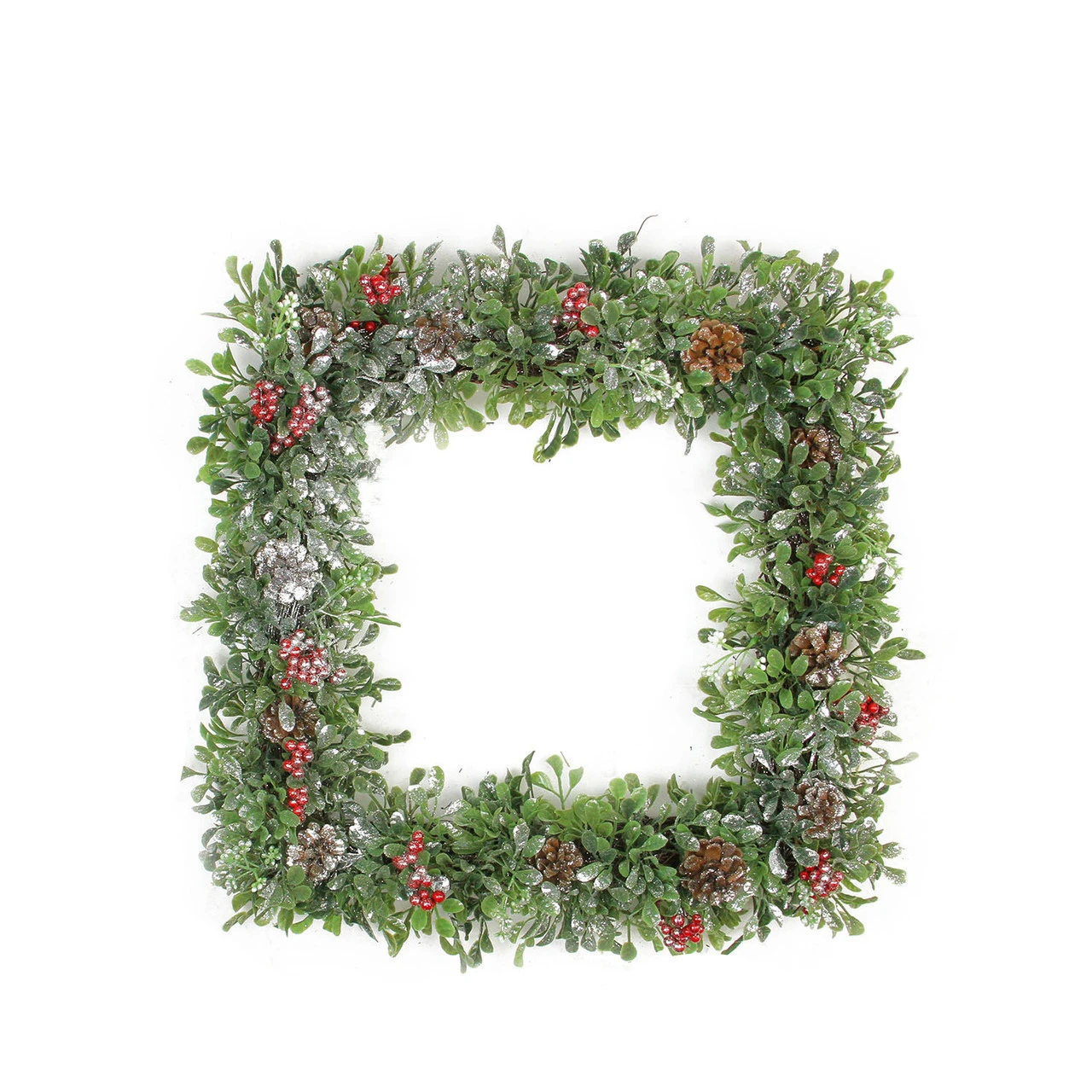 Square Boxwood And Berries Pine Cone Artificial Christmas Wreath 18-Inch, Unlit 1 Square Boxwood And Berries Pine Cone Artificial Christmas Wreath 18-Inch, Unlit