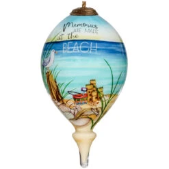 4.75” Ivory And Blue Beach Glass Hanging Christmas Ornament