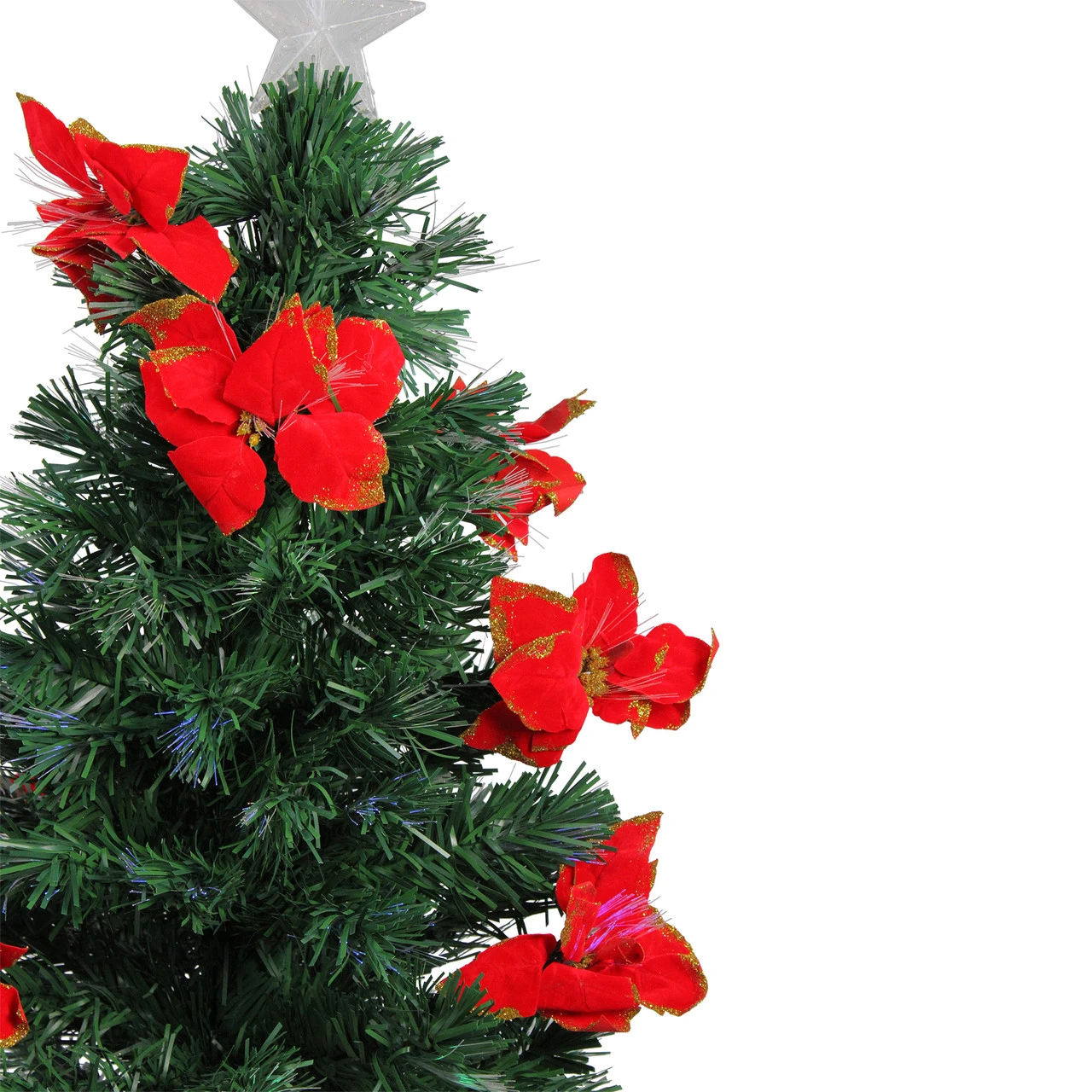 3' Pre-Lit Medium Fiber Optic Red Poinsettias Artificial Christmas Tree - Multicolor Lights 2 3' Pre-Lit Medium Fiber Optic Red Poinsettias Artificial Christmas Tree - Multicolor Lights - Image 2