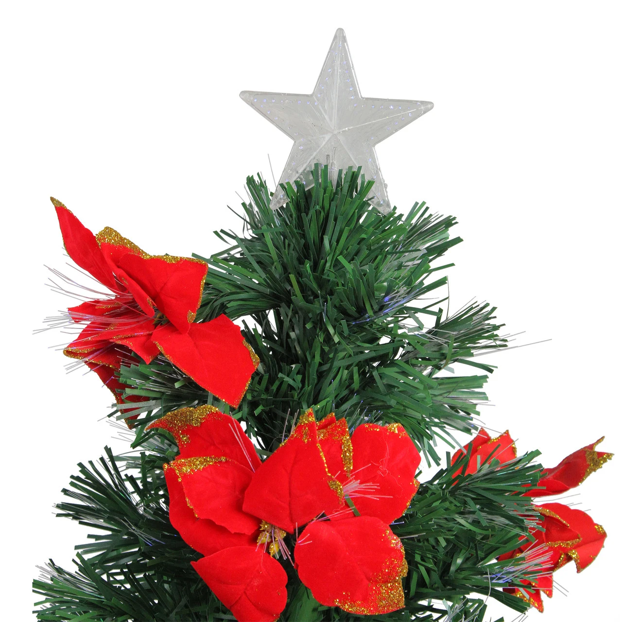 3' Pre-Lit Medium Fiber Optic Red Poinsettias Artificial Christmas Tree - Multicolor Lights 3 3' Pre-Lit Medium Fiber Optic Red Poinsettias Artificial Christmas Tree - Multicolor Lights - Image 3