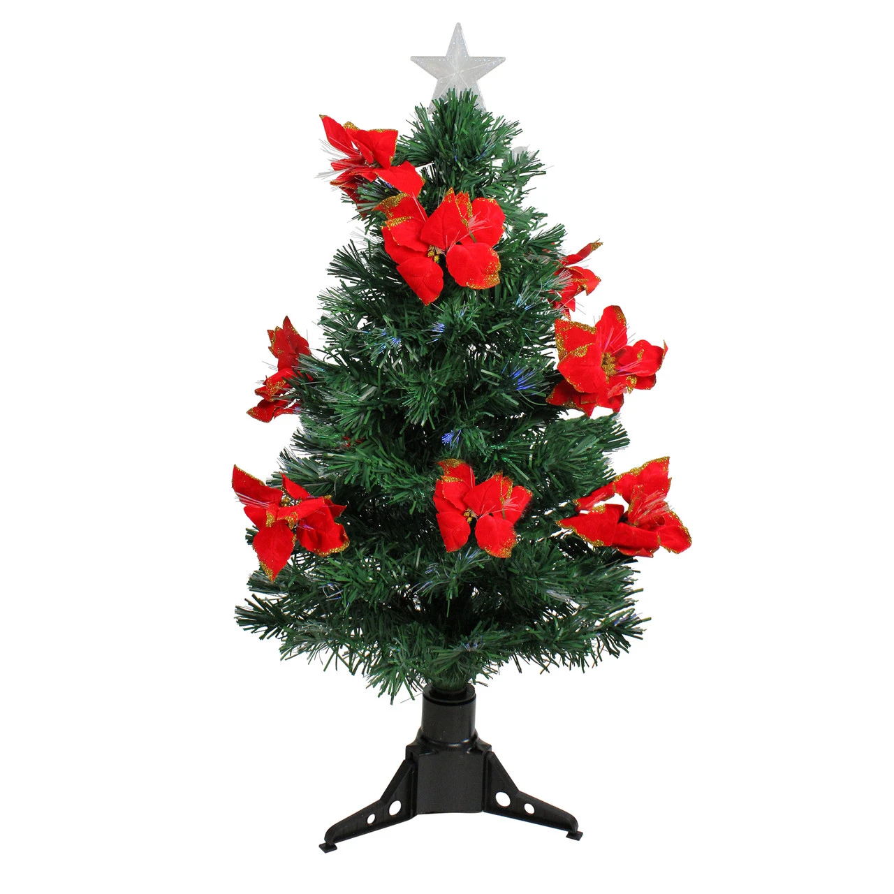 3' Pre-Lit Medium Fiber Optic Red Poinsettias Artificial Christmas Tree - Multicolor Lights 1 3' Pre-Lit Medium Fiber Optic Red Poinsettias Artificial Christmas Tree - Multicolor Lights