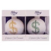 2ct Porcelain White Assorted Rhinestone Dollar Sign Christmas Ball Ornaments 3.25" (80mm)