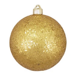 2ct Gold Shatterproof Glitter Christmas Ball Ornaments 6" (150mm)