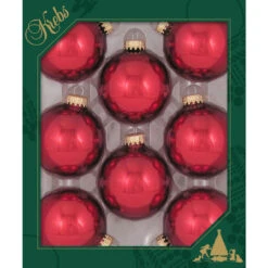 8ct December Red Shiny Glass Christmas Ball Ornaments 2.5" (67mm)