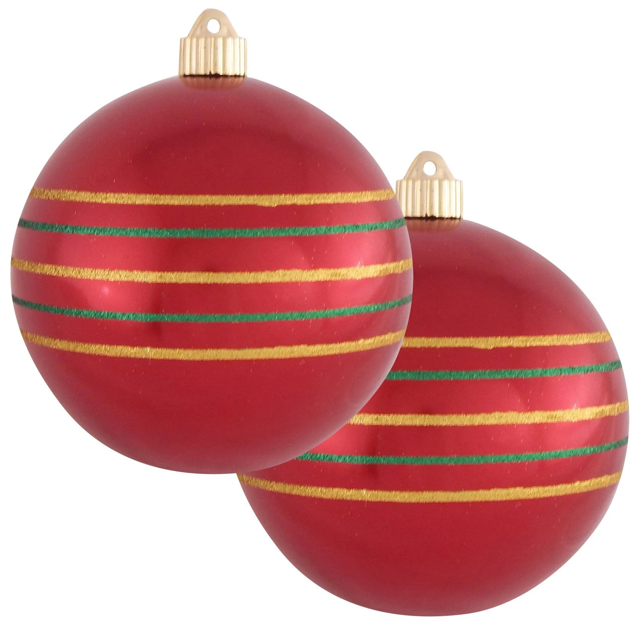 2ct Red And Gold Striped Shatterproof Christmas Ball Ornament 6" (150mm) 1 2ct Red And Gold Striped Shatterproof Christmas Ball Ornament 6" (150mm)