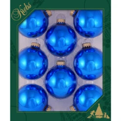 8ct Classic Blue Shiny Glass Christmas Ball Ornaments 2.5" (60mm)