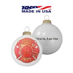 White Fire Department Logo Christmas Ball Ornaments 3.25" (80mm)