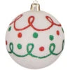 4ct Snowball White Loops And Dots Shatterproof Glitter Christmas Ball Ornaments 3.25" (80mm)