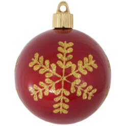 4ct Candy Red And Gold Leafy Flakes Shatterproof Shiny Christmas Ball Ornaments 3.25" (80mm)