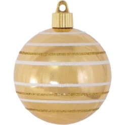 4ct Gold And White Striped Shatterproof Shiny Christmas Ball Ornaments 3.25" (80mm)