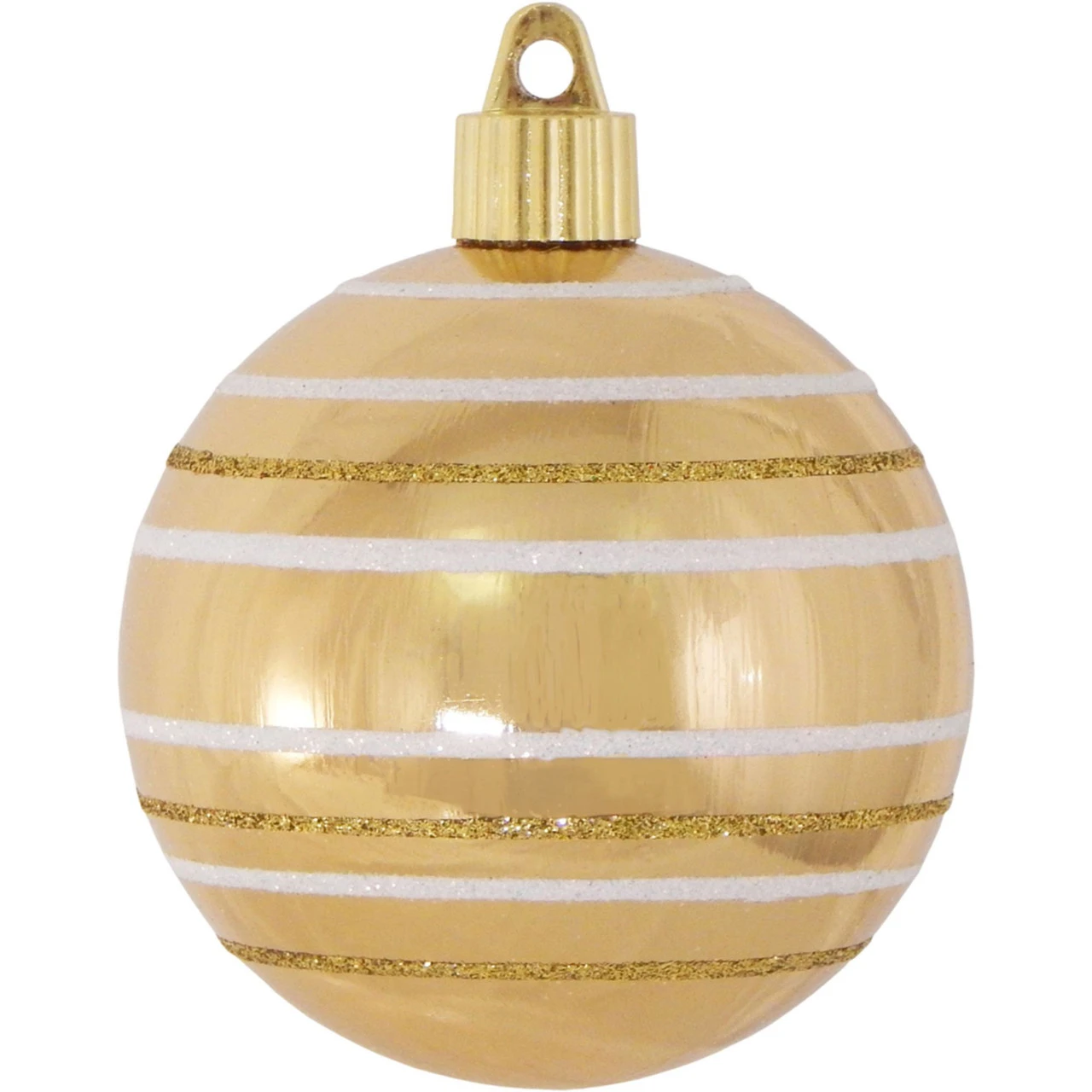 4ct Gold And White Striped Shatterproof Shiny Christmas Ball Ornaments 3.25" (80mm) 1 4ct Gold And White Striped Shatterproof Shiny Christmas Ball Ornaments 3.25" (80mm)