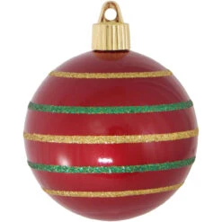 4ct Candy Red And Gold Striped Shatterproof Shiny Christmas Ball Ornaments 3.25" (80mm)