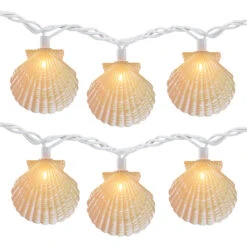 10 Count Iridescent Scalloped Seashell Novelty String Lights, 6.5 Ft White Wire