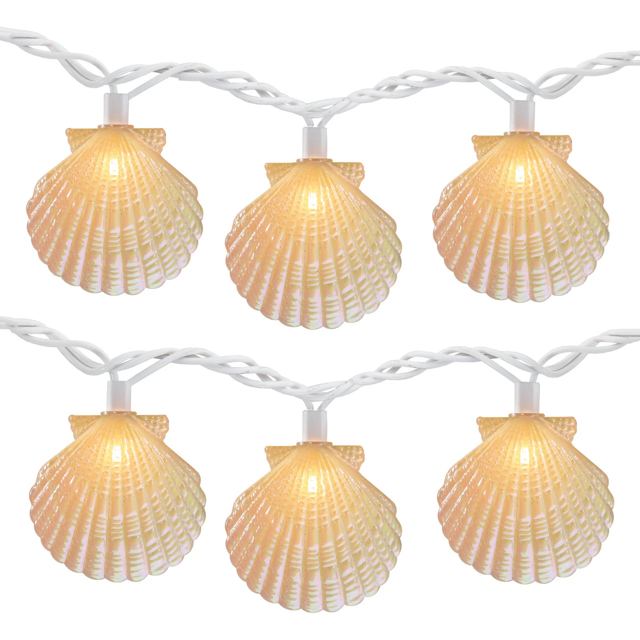 10 Count Iridescent Scalloped Seashell Novelty String Lights, 6.5 Ft White Wire 1 10 Count Iridescent Scalloped Seashell Novelty String Lights, 6.5 Ft White Wire