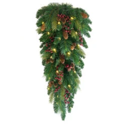 32" Pre-Lit Pine Artificial Christmas Teardrop Swag, Warm White And Multi LED Lights