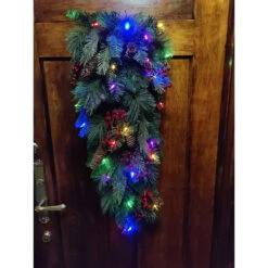 32" Pre-Lit Pine Artificial Christmas Teardrop Swag, Warm White And Multi LED Lights 9 32" Pre-Lit Pine Artificial Christmas Teardrop Swag, Warm White And Multi LED Lights -Best Christmas Store dghh20cbtd32 3 58320.1682081409