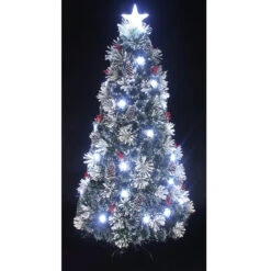 72" White And Red Fiber Optic Snow Artificial Christmas Tree With Cones And Berries