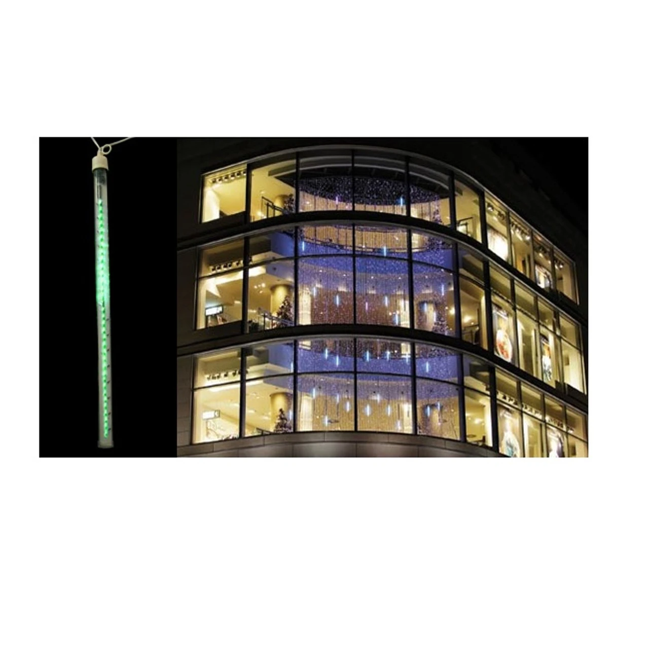 32 LED Lighted Green Dripping Icicle Tube Christmas Lights - White Wire 2 32 LED Lighted Green Dripping Icicle Tube Christmas Lights - White Wire - Image 2