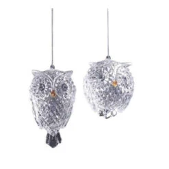 16ct Clear Diamond Cut LED Owl Ornaments 4.5"