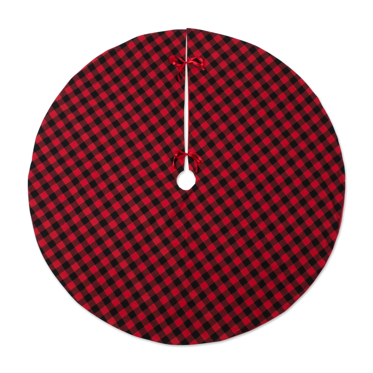 48" Red And Black Buffalo Checkered Round Christmas Tree Skirt 1 48" Red And Black Buffalo Checkered Round Christmas Tree Skirt