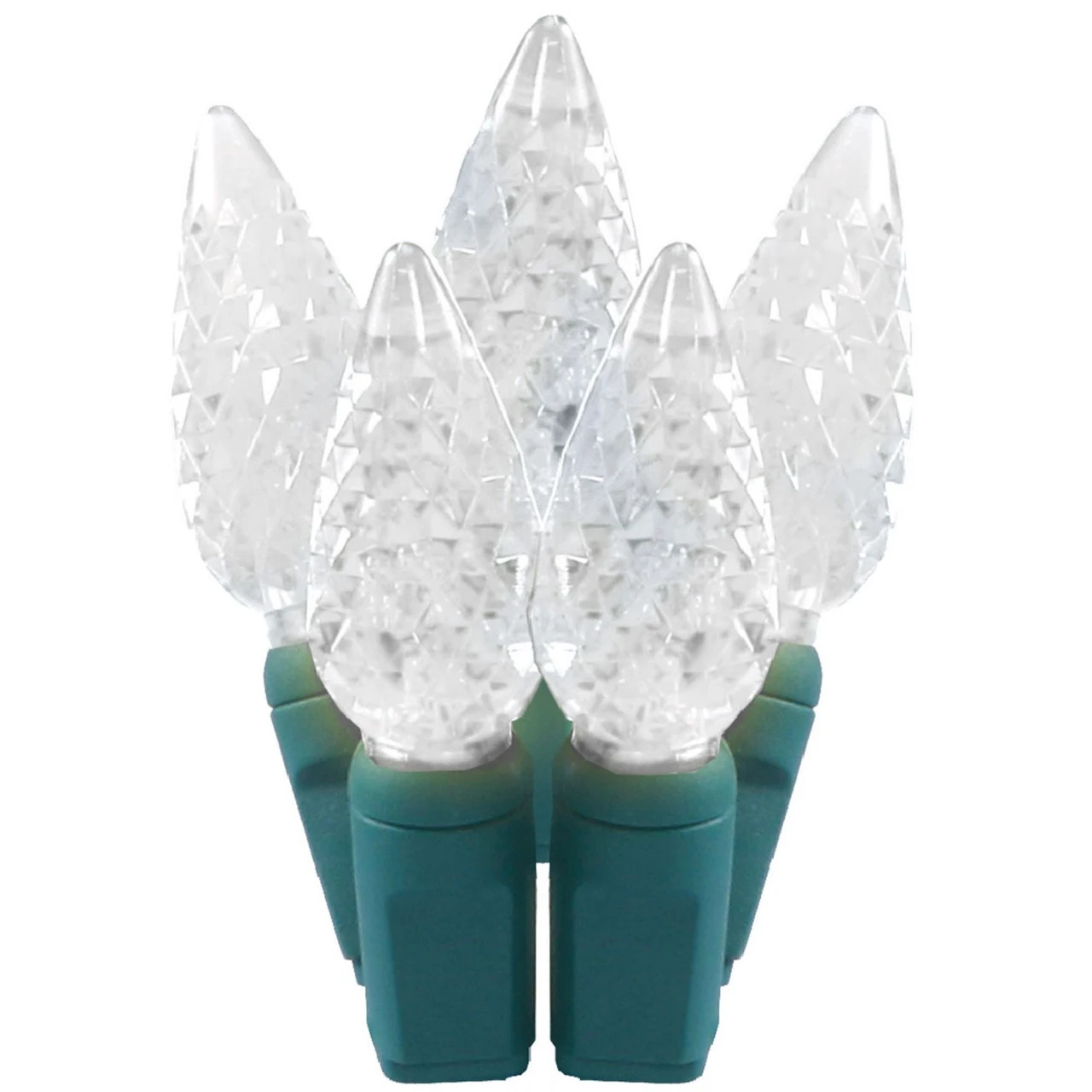 50 Pure White LED C6 Faceted Christmas String Lights - 25.17 Ft Green Wire 1 50 Pure White LED C6 Faceted Christmas String Lights - 25.17 Ft Green Wire
