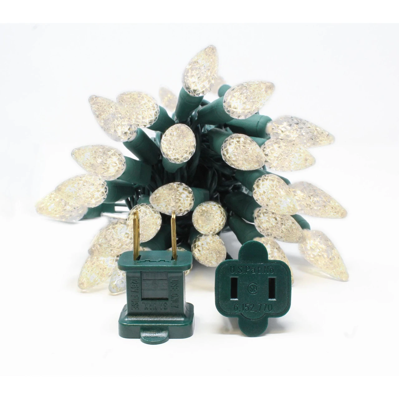 50 Pure White LED C6 Faceted Christmas String Lights - 25.17 Ft Green Wire 3 50 Pure White LED C6 Faceted Christmas String Lights - 25.17 Ft Green Wire - Image 3