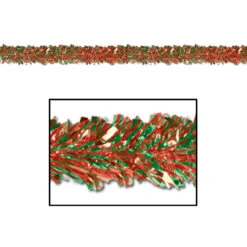 Club Pack Of 12 Festive Red & Green Foil Tinsel 6-Ply Christmas Garlands 15' - Unlit