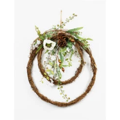 Set Of 2 White And Brown Spring Magnolia Double Wreaths, 19-Inch, Unlit