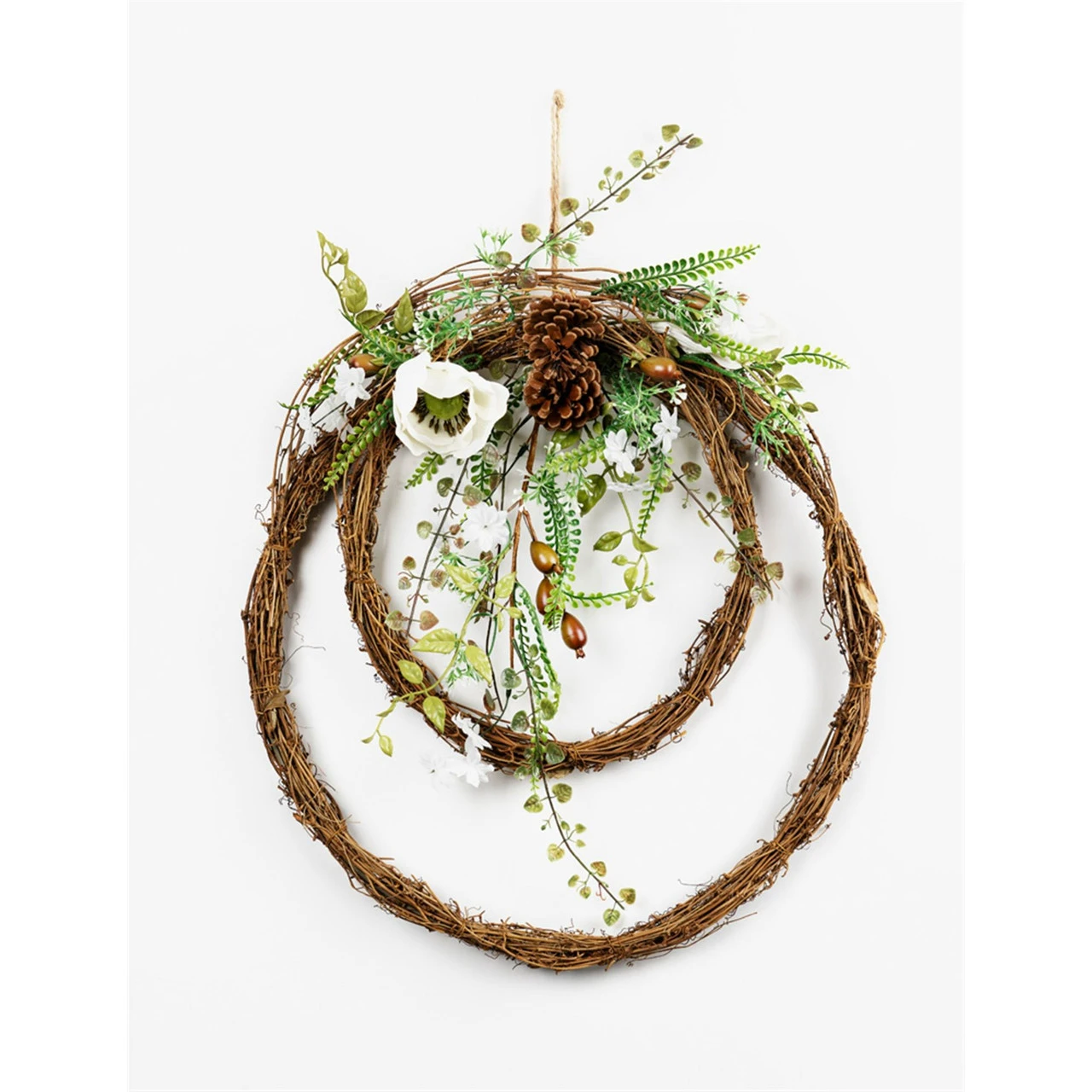 Set Of 2 White And Brown Spring Magnolia Double Wreaths, 19-Inch, Unlit 1 Set Of 2 White And Brown Spring Magnolia Double Wreaths, 19-Inch, Unlit
