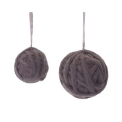 Set Of 12 Black Ball Hanging Ornament In Yarn Finish - 4.50"