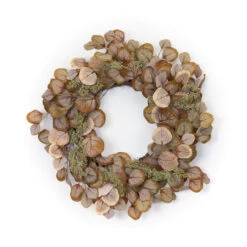 22" Brown, Beige, And Green Home Decoration And Gift Collections Polyester Eucalyptus Wreath