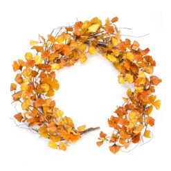 Set Of 2 Orange And Brown Ginkgo Leaf Fall Harvest Garlands 5' X 4.5"