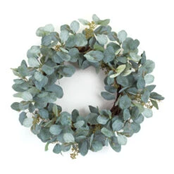 Green Variegated Eucalyptus Artificial Christmas Wreath, 19.5-Inch, Unlit