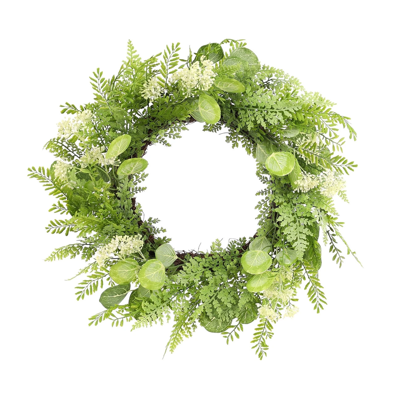 Green And White Mixed Foliage Spring Floral Wreath, 27.5-Inch 1 Green And White Mixed Foliage Spring Floral Wreath, 27.5-Inch