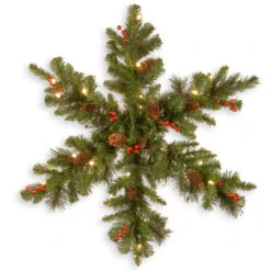 32" Pre-Lit Spruce Snowflake Berries And Pine Cones Artificial Christmas Wreath - LED Lights