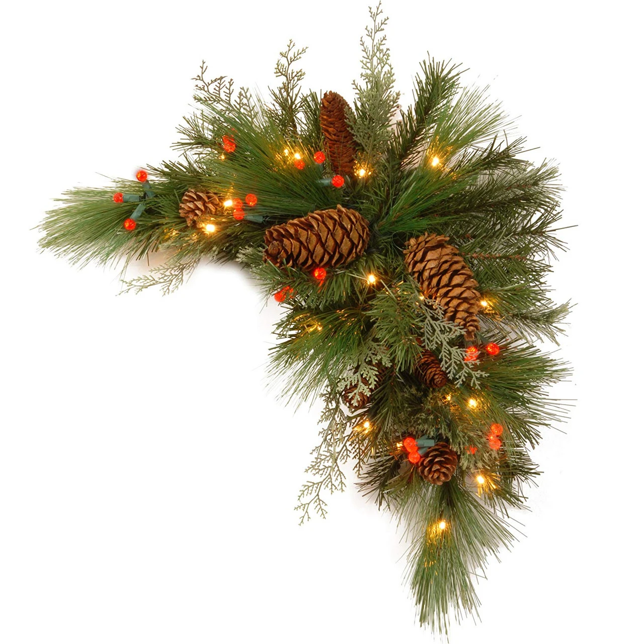 30" Pre-Lit Green And Brown Artificial Pine Christmas Swag - LED Lights 1 30" Pre-Lit Green And Brown Artificial Pine Christmas Swag - LED Lights