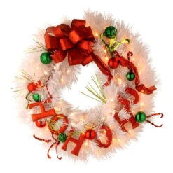 24" Pre-Lit Decorative Collection Ho Ho Ho Artificial Christmas Wreath – Warm White LED Lights