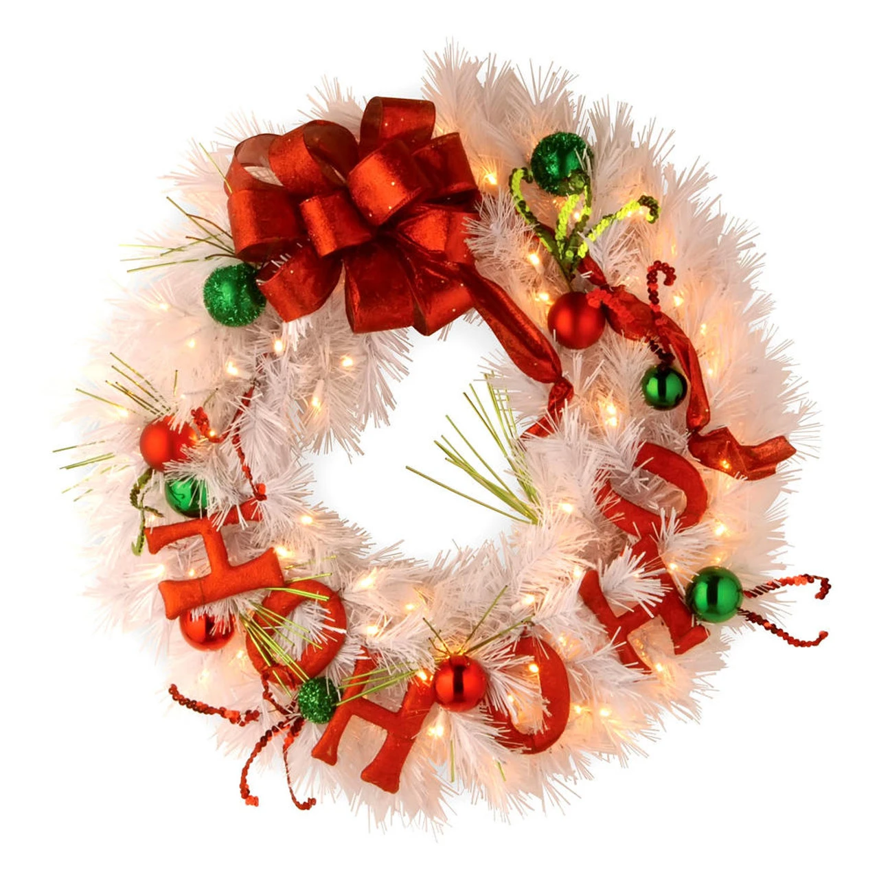 24" Pre-Lit Decorative Collection Ho Ho Ho Artificial Christmas Wreath – Warm White LED Lights 1 24" Pre-Lit Decorative Collection Ho Ho Ho Artificial Christmas Wreath – Warm White LED Lights