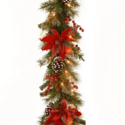 9' X 12" Pre-Lit B/O LED Tartan Plaid Artificial Christmas Garland – Warm White Lights