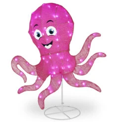 36" LED Lighted Pink Sisal Octopus Outdoor Decoration