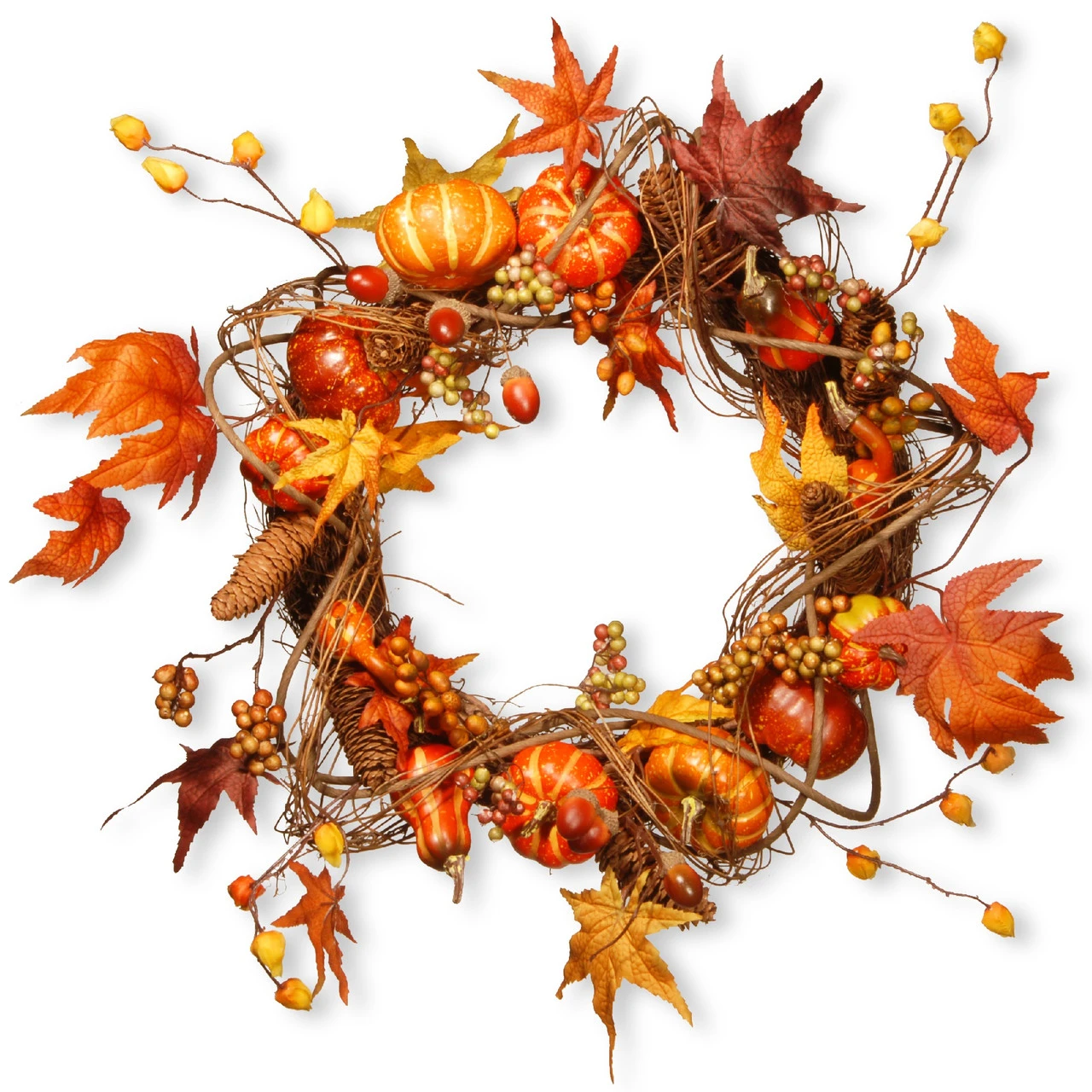 Maple Leaf And Pumpkin Wreath - 20-Inch, Unlit 1 Maple Leaf And Pumpkin Wreath - 20-Inch, Unlit