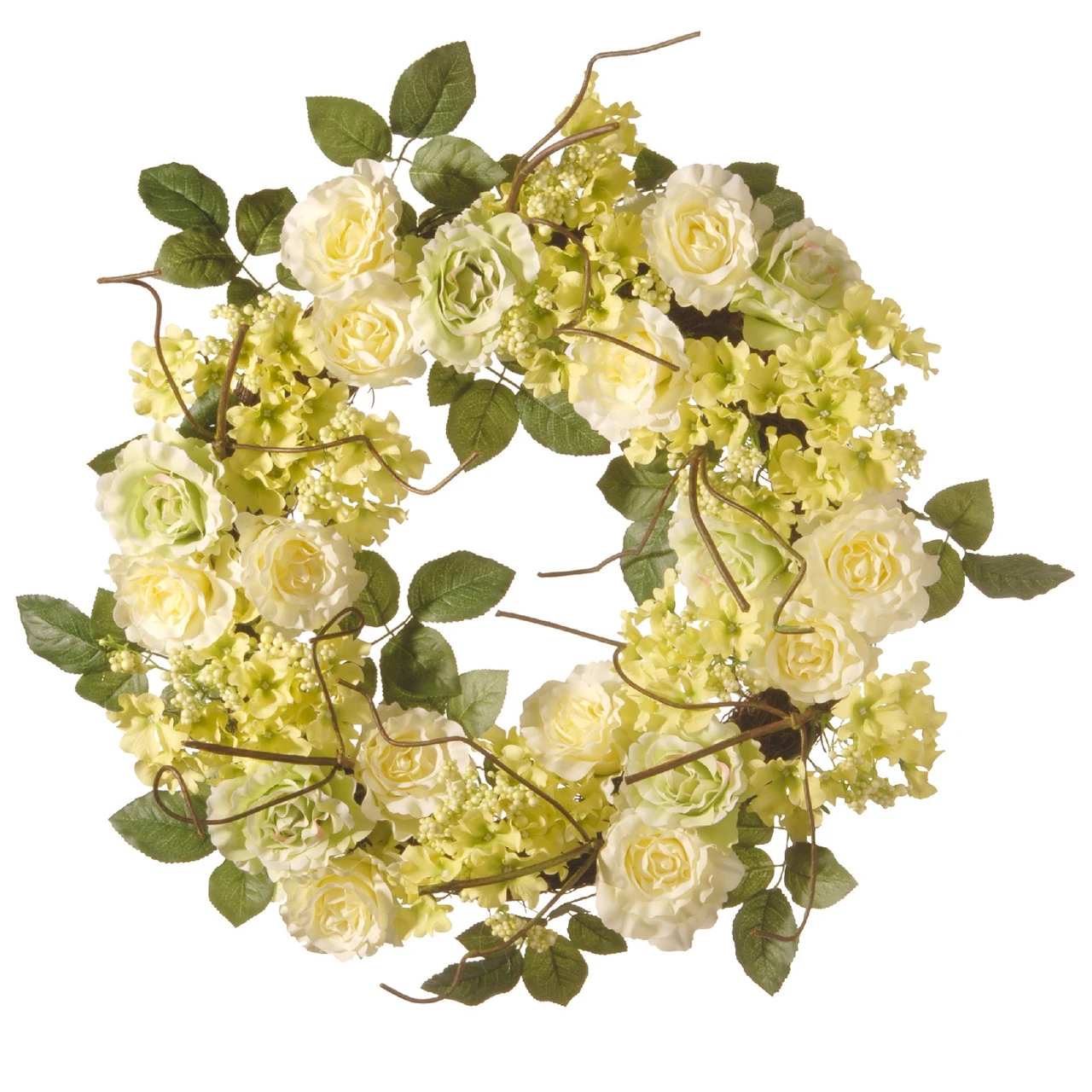 Green And Cream Rose Wreath - 24-Inch, Unlit 1 Green And Cream Rose Wreath - 24-Inch, Unlit