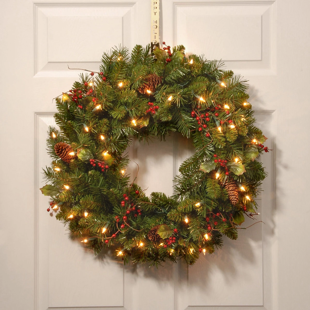 24" Classical Collection Wreath With Clear Lights 2 24" Classical Collection Wreath With Clear Lights - Image 2