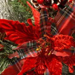 30" Pre-Lit LED Tartan Plaid Poinsettias Artificial Christmas Wreath - Warm White Lights -Best Christmas Store dnat dc13 147 30wb 3 56216.1675359003